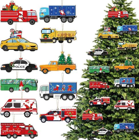 Glenmal 36 PCS Multi Color Wooden Racing Car الحلي الشجرة عيد الميلاد الديكور DIY Crafts Farmhouse Hanging Ornament Vintage Chas in Kuwait