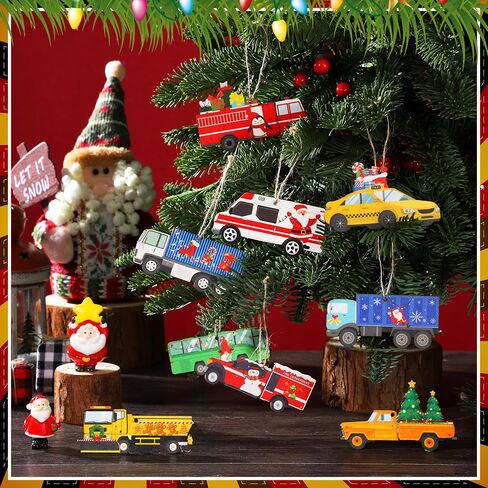 Glenmal 36 PCS Multi Color Wooden Racing Car الحلي الشجرة عيد الميلاد الديكور DIY Crafts Farmhouse Hanging Ornament Vintage Chas in Kuwait