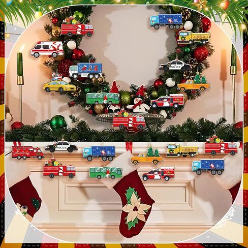 Glenmal 36 PCS Multi Color Wooden Racing Car الحلي الشجرة عيد الميلاد الديكور DIY Crafts Farmhouse Hanging Ornament Vintage Chas in Kuwait