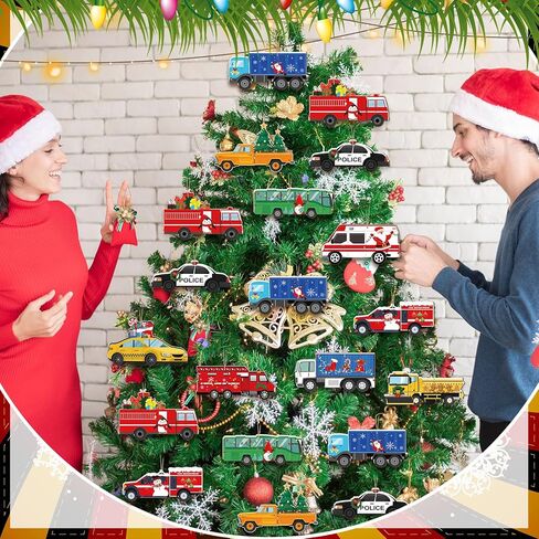 Glenmal 36 PCS Multi Color Wooden Racing Car الحلي الشجرة عيد الميلاد الديكور DIY Crafts Farmhouse Hanging Ornament Vintage Chas in Kuwait