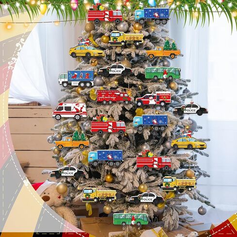 Glenmal 36 PCS Multi Color Wooden Racing Car الحلي الشجرة عيد الميلاد الديكور DIY Crafts Farmhouse Hanging Ornament Vintage Chas in Kuwait