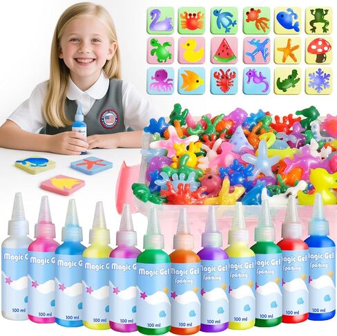 Hrsqu Magic Water Elf Toy Kit - Aqua Elf Water Gel Kit - 100ml Large Capacity Water Fairy Kits with 18 Marine Animals Molds - Christmas Gifts for Kids Birthday Gifts Party Favors (12 Colors) in Saudi Arabia