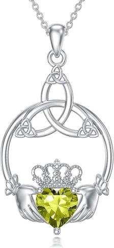 Seiyang Celtic Claddagh Necklace 925 Sterling Silver Celtic Heart Claddagh Pendant Necklace with Birthstones Irish Jewelry Gifts for Women in Kuwait