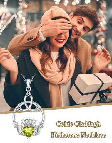 Seiyang Celtic Claddagh Necklace 925 Sterling Silver Celtic Heart Claddagh Pendant Necklace with Birthstones Irish Jewelry Gifts for Women in Kuwait