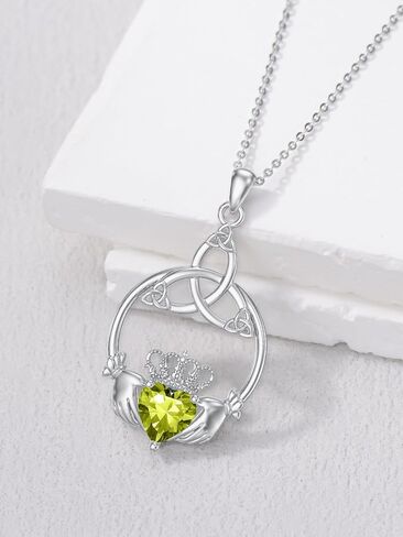 Seiyang Celtic Claddagh Necklace 925 Sterling Silver Celtic Heart Claddagh Pendant Necklace with Birthstones Irish Jewelry Gifts for Women in Kuwait