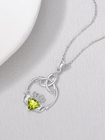 Seiyang Celtic Claddagh Necklace 925 Sterling Silver Celtic Heart Claddagh Pendant Necklace with Birthstones Irish Jewelry Gifts for Women in Kuwait