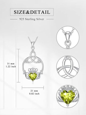 Seiyang Celtic Claddagh Necklace 925 Sterling Silver Celtic Heart Claddagh Pendant Necklace with Birthstones Irish Jewelry Gifts for Women in Kuwait