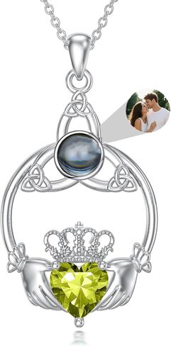 Seiyang Celtic Claddagh Necklace 925 Sterling Silver Celtic Heart Claddagh Pendant Necklace with Birthstones Irish Jewelry Gifts for Women in Kuwait