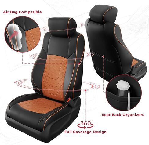 Freesoo for Honda Accord Covers Ex Hybrid 2023 2024 2025 ، أغطية مقعد السيارة المخصصة ، وأغطية مقعد جلدية مقاومة للماء فاخرة ، أسود ، in Kuwait