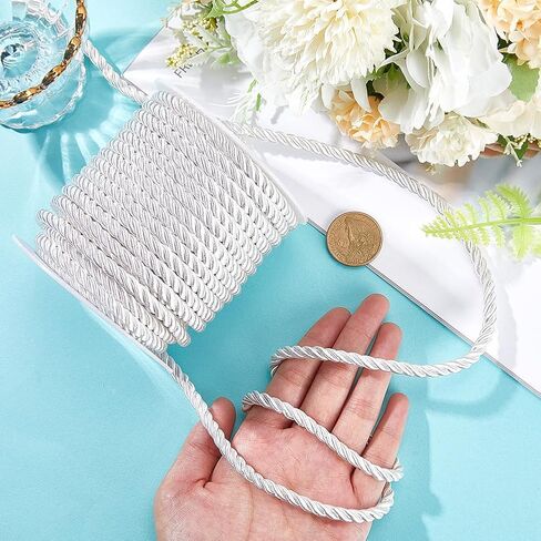 20M/21.87 Yards Twisted Cord Trim Braided Twist Rope 5mm Beige Polyester Decorative 3-Ply Silk Twine String Cording Graduation Honor Cords Thread for Home Decor Crafts Bag Upholstery Curtain in Saudi Arabia