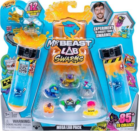 MrBeast Lab Swarms Series 2, Atomic Series Lab 5 Pack, Experiment by Adding Water, Shaking The Test Tube and Reveal 2 of The 5, 1 Inch / 2.5 cm MrBeast Themed Swarms Collectible Micro Beasts in Saudi Arabia