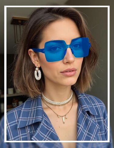 Oversized Big Square Sunglasses, Colorful Fun Rimless Glasses, Neon Party Rectangle Sunglasses for Women Men in Kuwait
