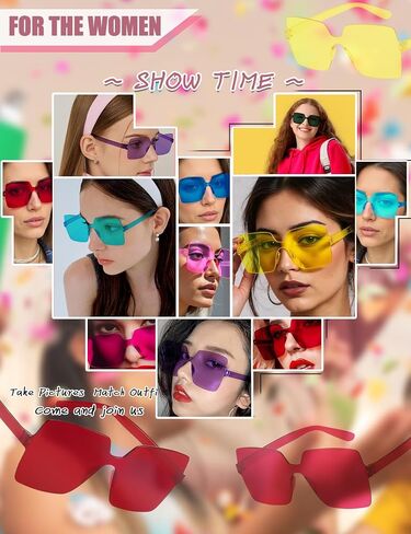Oversized Big Square Sunglasses, Colorful Fun Rimless Glasses, Neon Party Rectangle Sunglasses for Women Men in Kuwait