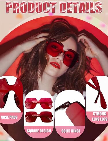 Oversized Big Square Sunglasses, Colorful Fun Rimless Glasses, Neon Party Rectangle Sunglasses for Women Men in Kuwait