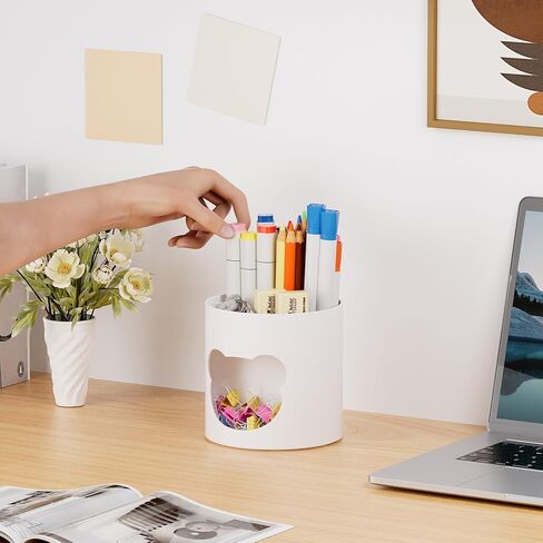 Marbrasse Desk Organizer, 360-Degree Rotating Pen Pencil Holder for Desk, Desk Organizers and Accessories with 5 Compartments Pencil Organizer (Transparent gold edge) in Kuwait