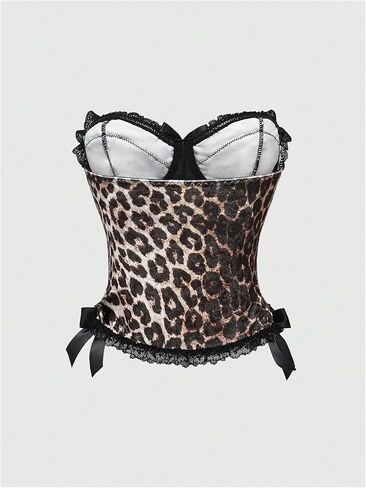 Makemechic Women’s Leopard Print Corset Top Bow Lace Lace Britlist Tube Tops Y2K Bandeau Top Top in Saudi Arabia