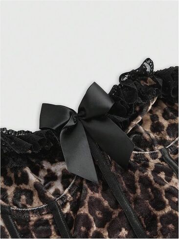 Makemechic Women’s Leopard Print Corset Top Bow Lace Lace Britlist Tube Tops Y2K Bandeau Top Top in Saudi Arabia