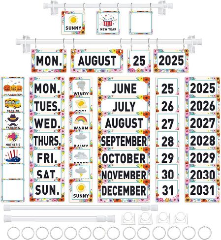 96 Cards Greenery Classroom Calendar Bulletin Board Set For Teacher,Plant Flip School Calendar With Holder For Classroom Decoration,Adjustable Calendar,Preschool Elementary Home Decor Supplies in Saudi Arabia