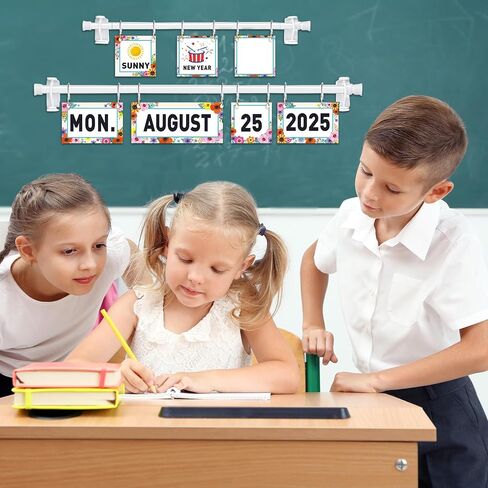 96 Cards Greenery Classroom Calendar Bulletin Board Set For Teacher,Plant Flip School Calendar With Holder For Classroom Decoration,Adjustable Calendar,Preschool Elementary Home Decor Supplies in Saudi Arabia