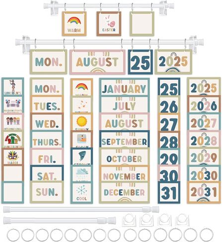 96 Cards Greenery Classroom Calendar Bulletin Board Set For Teacher,Plant Flip School Calendar With Holder For Classroom Decoration,Adjustable Calendar,Preschool Elementary Home Decor Supplies in Saudi Arabia