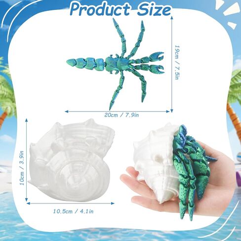 3D Printed Hermit Crab, Full Articulated Flexible Hermit Crab, Realistic Sea Creature, Relief Anxiety, 3D Printed Animals, Home and Office Decorate, Ocean Lovers(Green) in Saudi Arabia