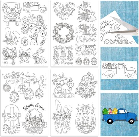 ORIGACH 4 Sheets 143 Pcs Water Soluble Embroidery Patterns Stabilizers - Pre-Printed Letter, Number & Floral Hand Sewing Stabilizers- Stick & Stitch Embroidery Patterns for Hand Sewing Beginner in Kuwait