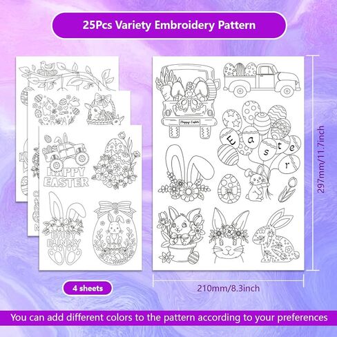 ORIGACH 4 Sheets 143 Pcs Water Soluble Embroidery Patterns Stabilizers - Pre-Printed Letter, Number & Floral Hand Sewing Stabilizers- Stick & Stitch Embroidery Patterns for Hand Sewing Beginner in Kuwait