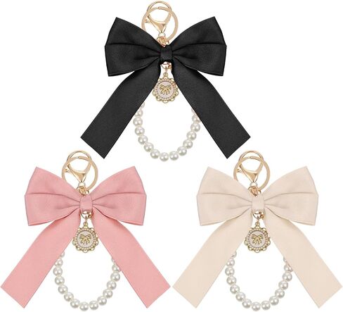 3pcs bow keychain charms for base bage ، wristlet keychain pearl ، charm backpack backpack chains for car coquette bas charms for women friend in Saudi Arabia