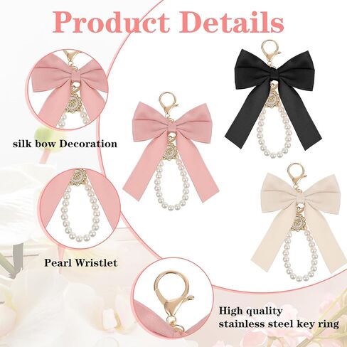 3pcs bow keychain charms for base bage ، wristlet keychain pearl ، charm backpack backpack chains for car coquette bas charms for women friend in Saudi Arabia