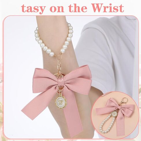 3pcs bow keychain charms for base bage ، wristlet keychain pearl ، charm backpack backpack chains for car coquette bas charms for women friend in Saudi Arabia