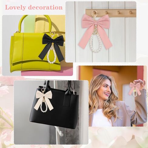 3pcs bow keychain charms for base bage ، wristlet keychain pearl ، charm backpack backpack chains for car coquette bas charms for women friend in Saudi Arabia