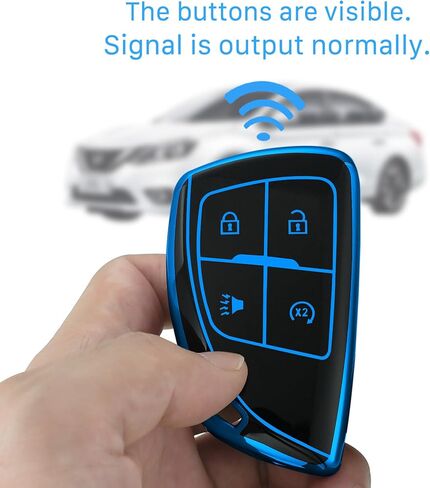 غطاء مفتاح FOB متوافق مع Chevrolet GMC 2024 2025 Canyon Sierra Colorado Explado Silverado Smart Key ، TPU Protection Case (Blue) in Kuwait