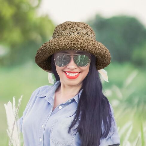 Womens Bucket Hat, Floppy Straw Sun Hat Woven Beach Cap in Saudi Arabia
