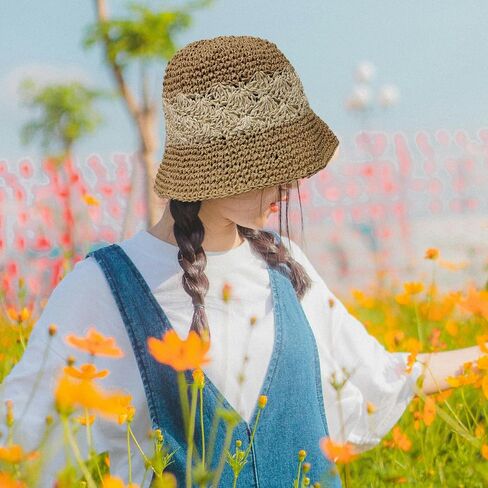 Womens Bucket Hat, Floppy Straw Sun Hat Woven Beach Cap in Saudi Arabia