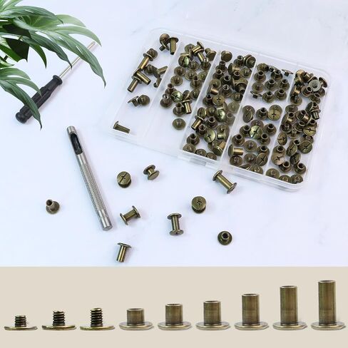 122 مجموعة أزرار الأزرار ، 6 أحجام من مسامير شيكاغو جلود مجموعة متنوعة ، لأكياس الجلود DIY ، والملابس ، والسترات ، والأحزمة ، وما إلى ذلك (مسامير جلدية M5 × 4 ، 5 ، 6 ، 8 ، 10 ، 12) in Kuwait