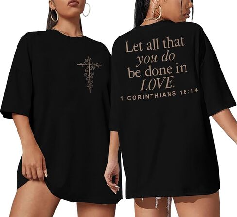 القمصان المسيحية للنساء ضخم قميص يسوع الإيمان الديني Tshirts ملهمة المحملات الرسومية القصيرة. in Kuwait