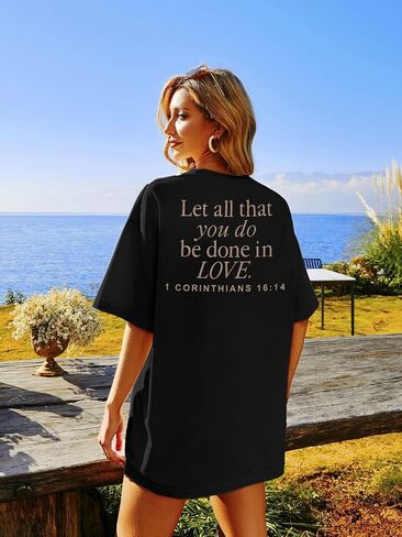 القمصان المسيحية للنساء ضخم قميص يسوع الإيمان الديني Tshirts ملهمة المحملات الرسومية القصيرة. in Kuwait