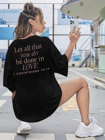 القمصان المسيحية للنساء ضخم قميص يسوع الإيمان الديني Tshirts ملهمة المحملات الرسومية القصيرة. in Kuwait