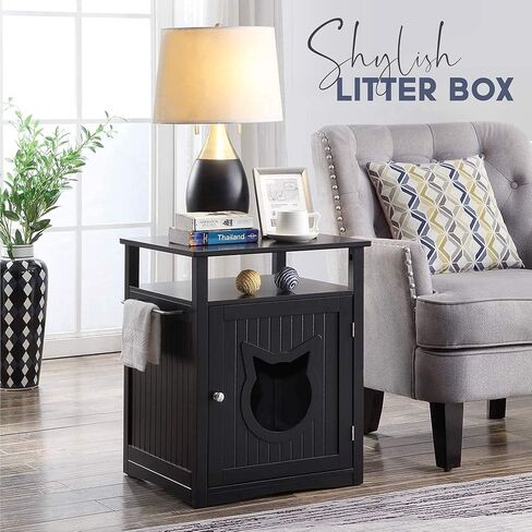 Nightstand Pet House, Litter Box Furniture Indoor Pet Crate, Litter Box Enclosure, Cat Washroom (Grey) in Saudi Arabia