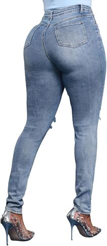 HugeNice Women's Mid-Rise Stretch Skinny Jeans Casual Slim Fit Elastic Waist Denim Pants in Kuwait
