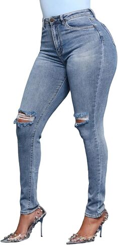 HugeNice Women's Mid-Rise Stretch Skinny Jeans Casual Slim Fit Elastic Waist Denim Pants in Kuwait