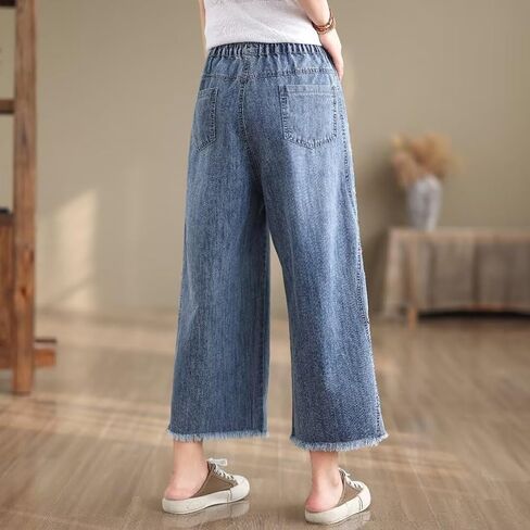 Fashion Spring Summer Ladies Ripped Loose Jeans Women Casual Embroidery Elastic Wide-Leg Denim Trousers in Saudi Arabia