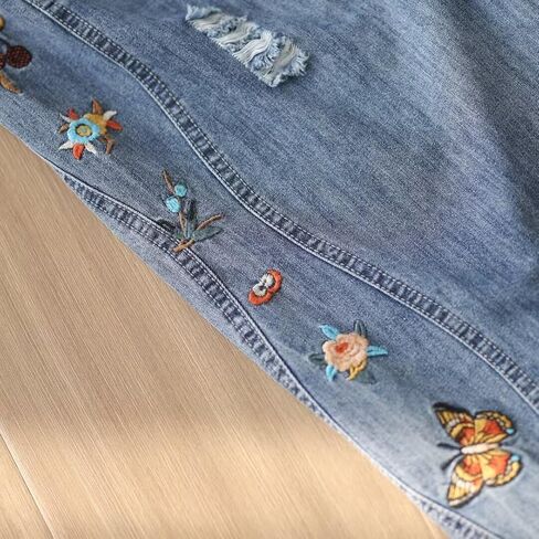 Fashion Spring Summer Ladies Ripped Loose Jeans Women Casual Embroidery Elastic Wide-Leg Denim Trousers in Saudi Arabia