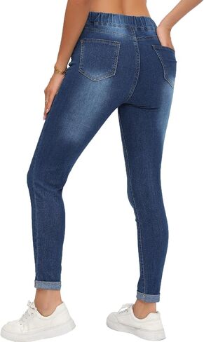 HugeNice Women's Mid-Rise Stretch Skinny Jeans Casual Slim Fit Elastic Waist Denim Pants in Kuwait