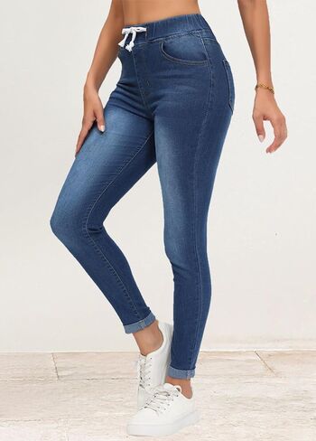 HugeNice Women's Mid-Rise Stretch Skinny Jeans Casual Slim Fit Elastic Waist Denim Pants in Kuwait