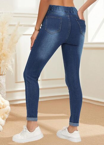 HugeNice Women's Mid-Rise Stretch Skinny Jeans Casual Slim Fit Elastic Waist Denim Pants in Kuwait