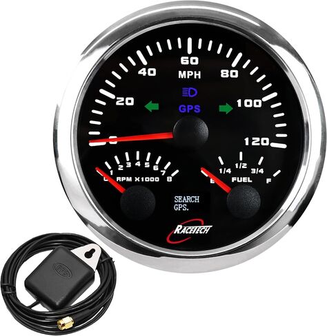 3-3/8" 85mm Black 3-in-1 Indicator Light GPS Speedometer 0-120 MPH ODOMETER Fuel Level Gauge 240-33 ohm 0-190 ohm 0-90 ohm 10-180 ohm Volt Gauge 8-16V Stainless Steel Rim 12V 24V Speedo Alarm in Kuwait