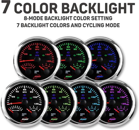 3-3/8" 85mm Black 3-in-1 Indicator Light GPS Speedometer 0-120 MPH ODOMETER Fuel Level Gauge 240-33 ohm 0-190 ohm 0-90 ohm 10-180 ohm Volt Gauge 8-16V Stainless Steel Rim 12V 24V Speedo Alarm in Kuwait