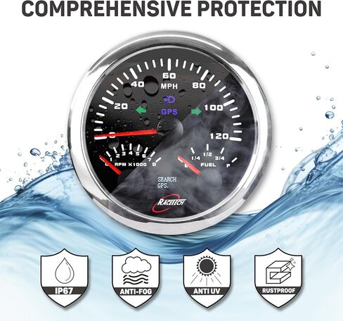 3-3/8" 85mm Black 3-in-1 Indicator Light GPS Speedometer 0-120 MPH ODOMETER Fuel Level Gauge 240-33 ohm 0-190 ohm 0-90 ohm 10-180 ohm Volt Gauge 8-16V Stainless Steel Rim 12V 24V Speedo Alarm in Kuwait