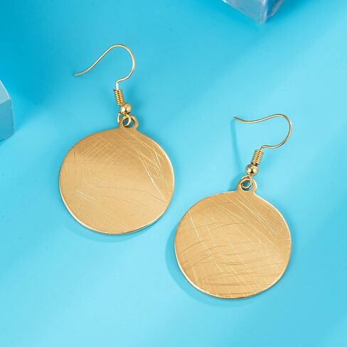 SUNLAND Handmade Teardrop Earrings with Brushed Finished Dangle Earring Brushed Gold Silver Rose Gold Colored Round Disc Shaped Drop Earring Hook Earring in Kuwait